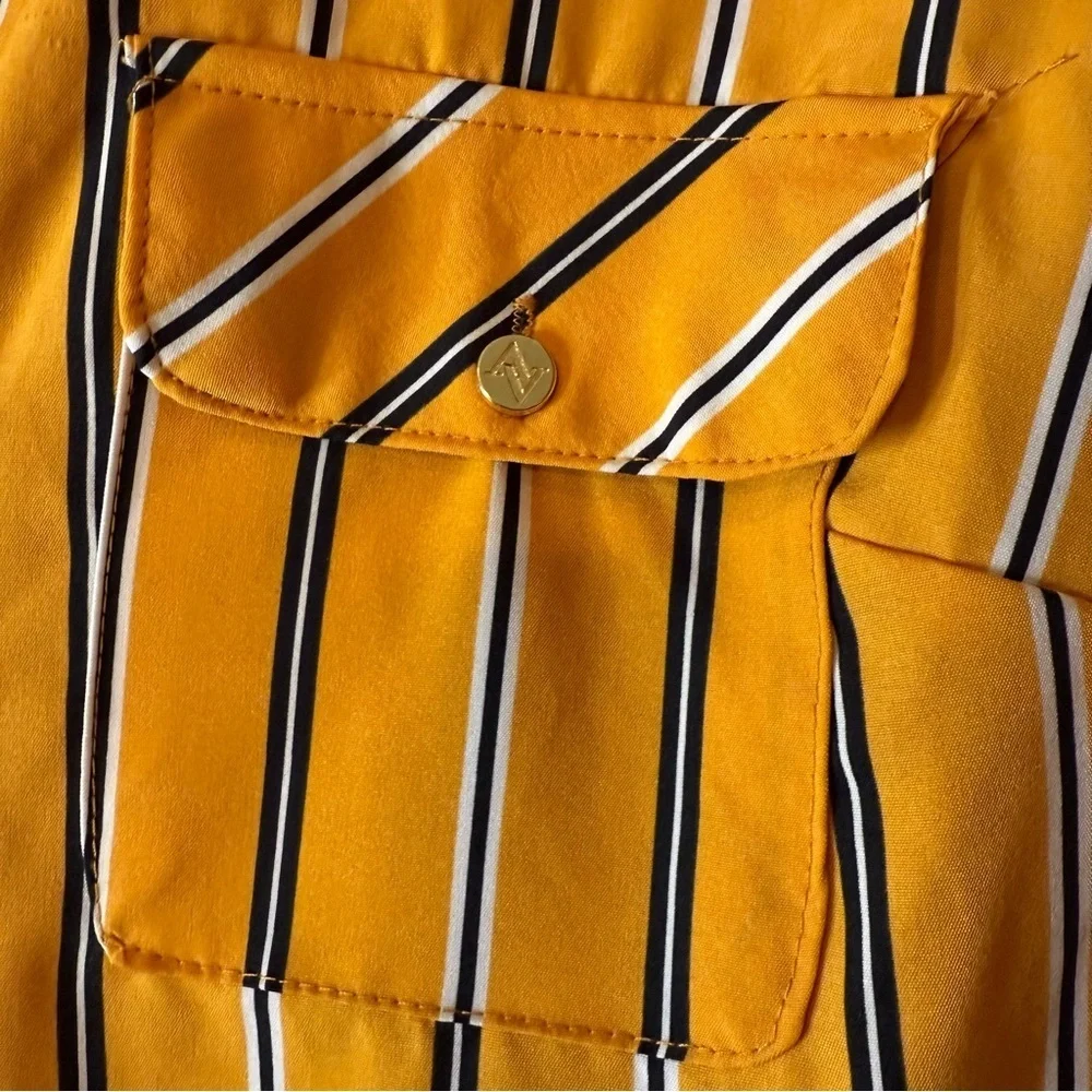 Adrienne Vittadini Yellow Striped Button-Up Shirt - Picture 4 of 7